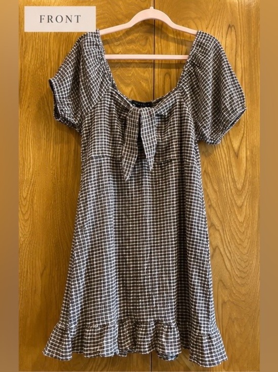 Sanctuary Dresses & Skirts - Sanctuary Black Cream Plaid Gingham Babydoll Mini Dress XL